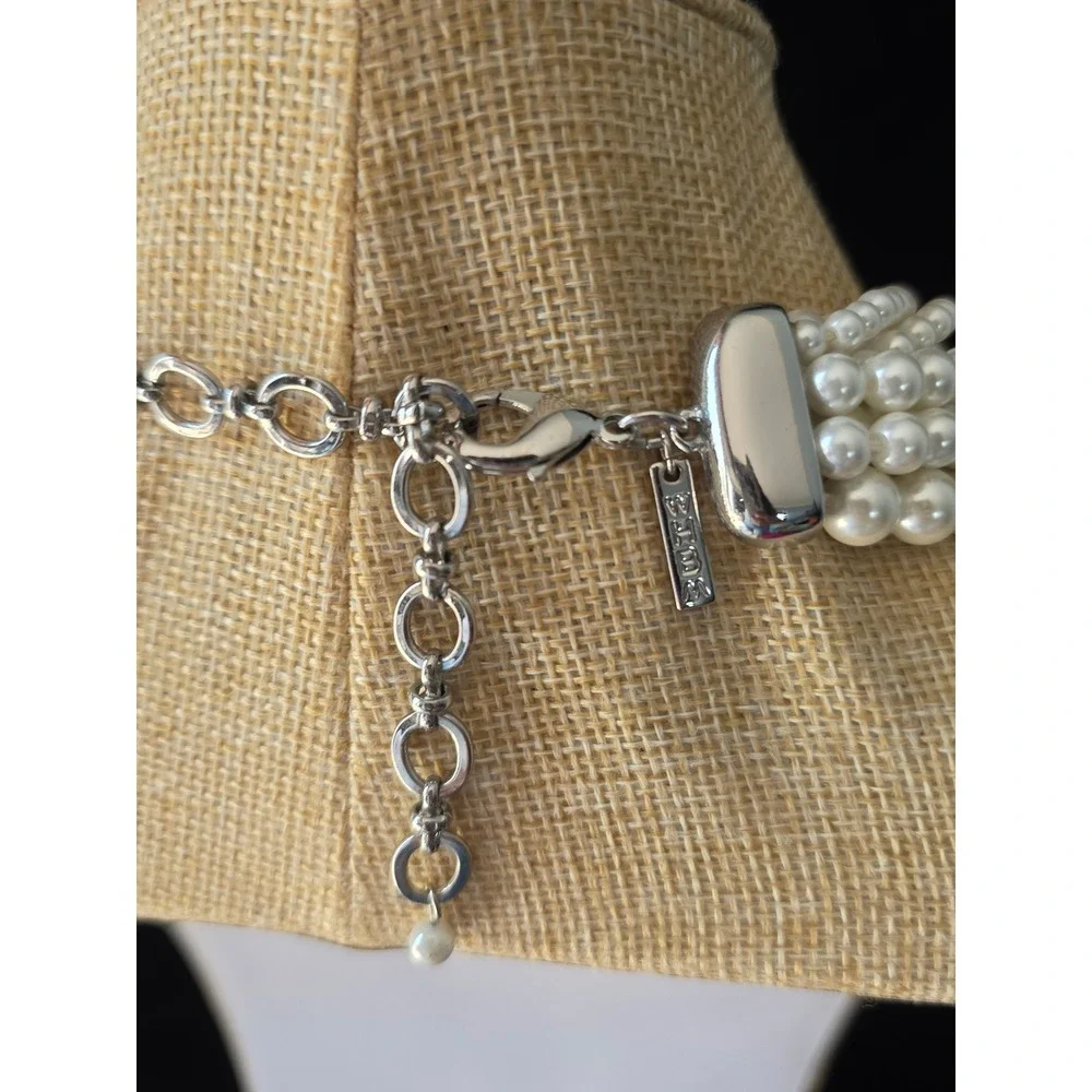 White House Black Market Multi Strand Faux Pearl Silver Bead Statement Necklace